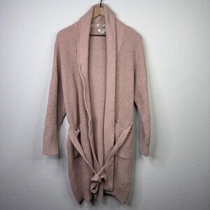 Jason Wu Chenille Bathrobe L Pink Waffle Knit Shawl Collar Romantic Spa Cozy